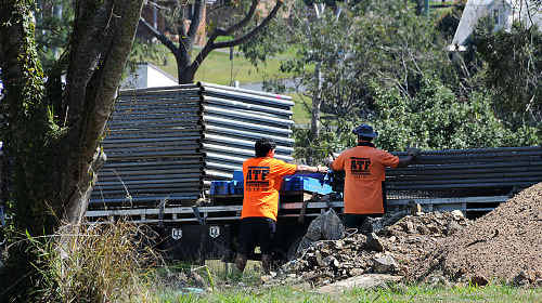 Workers start erecting fencing as construction starts on the new electrical sub- station in Pine Street, Gympie. Workers start erecting fencing as construction starts on the new electrical sub- station in Pine Street, Gympie.